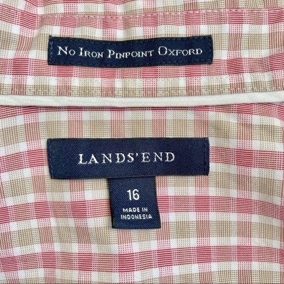 LANDS END Checkered Button Down Pink No Iron Shirt Blouse Womens Size 16 - Picture 6 of 14